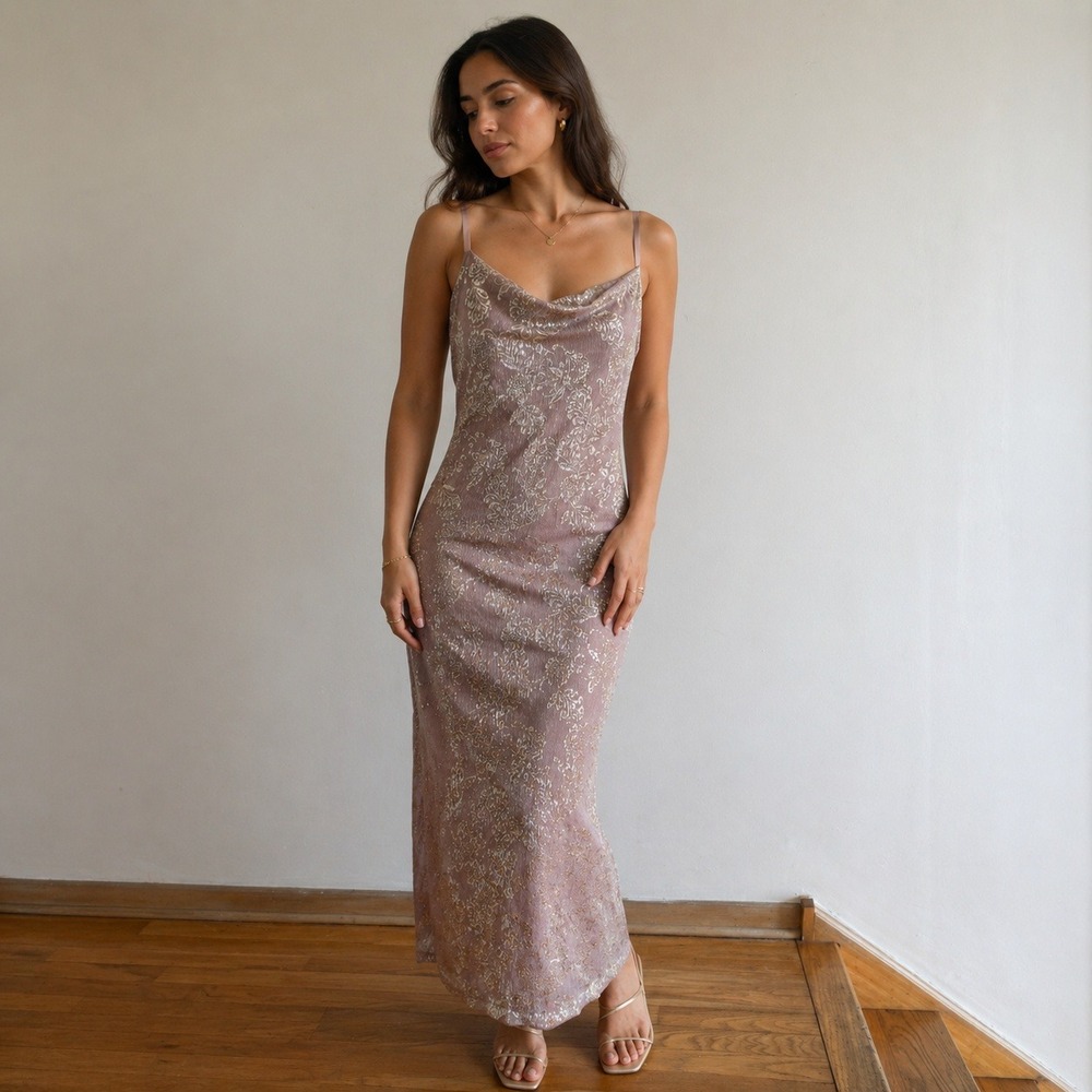Women's Slip‎ Dress Marina Blush Metallic Pink Size L New With Tags